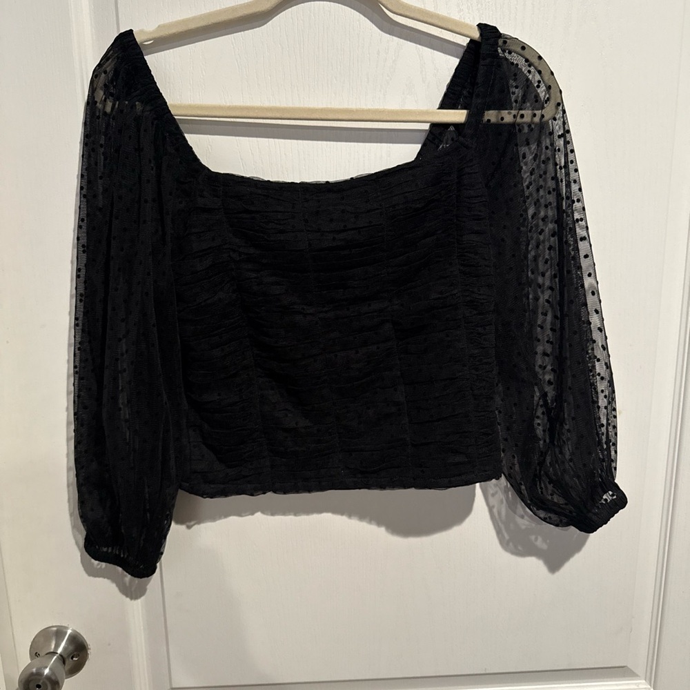 Express Elegant Black Sheer Sleeve Top